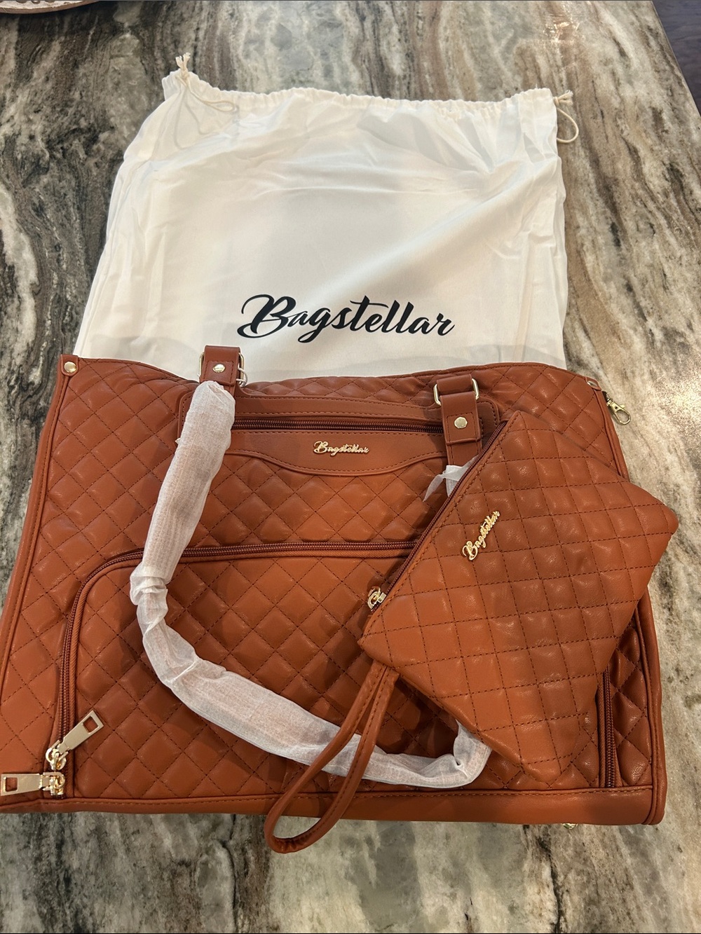 Quilted Brown Tote Bag with Matching Wristlet - lunch tote and laptop bag